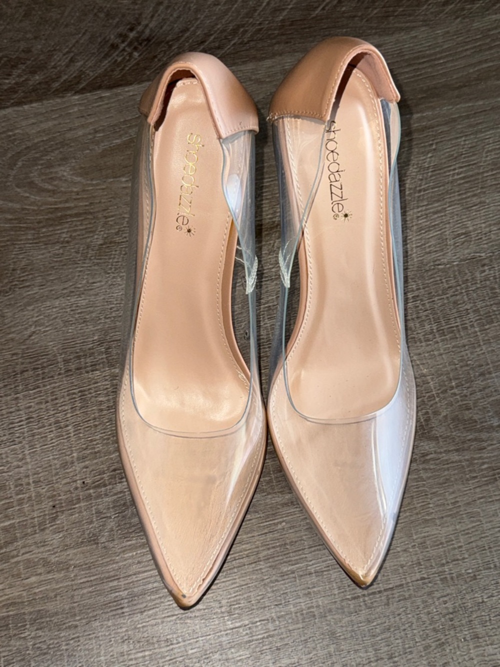 Shoedazzle Nude & Clear "Plexi" Pointed Toe Flats - Size 11